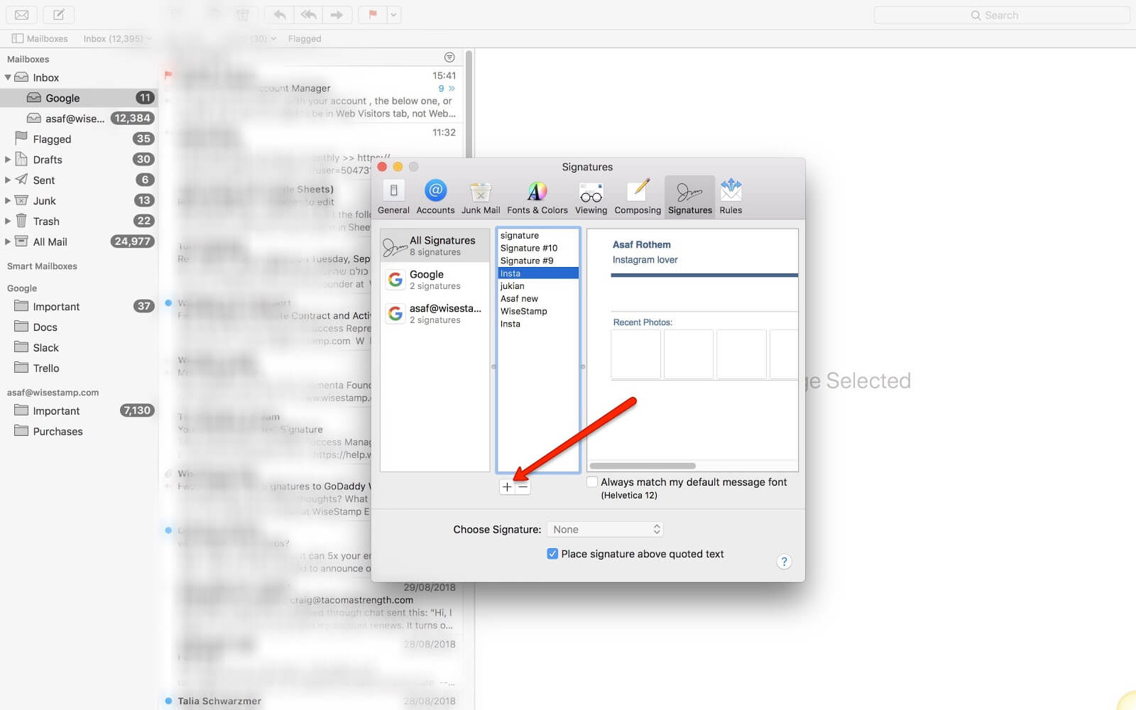 how to add a Mac Mail signature - step 2