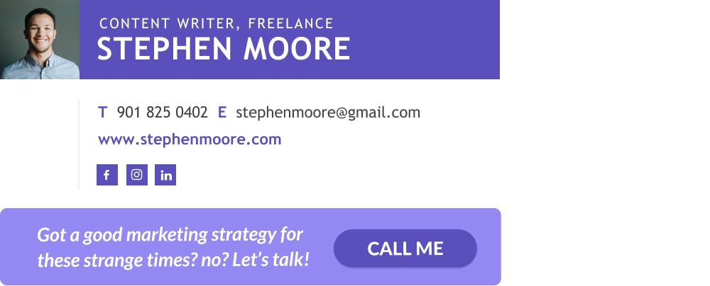 example of freelance content writer email signature with CTA banner-min