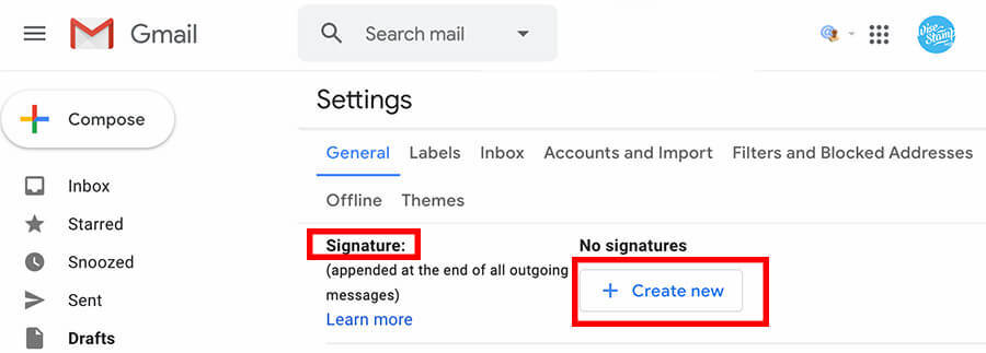 Gmail email signature - step 1 - Add new signature