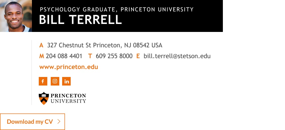 grad student email signature template with CV