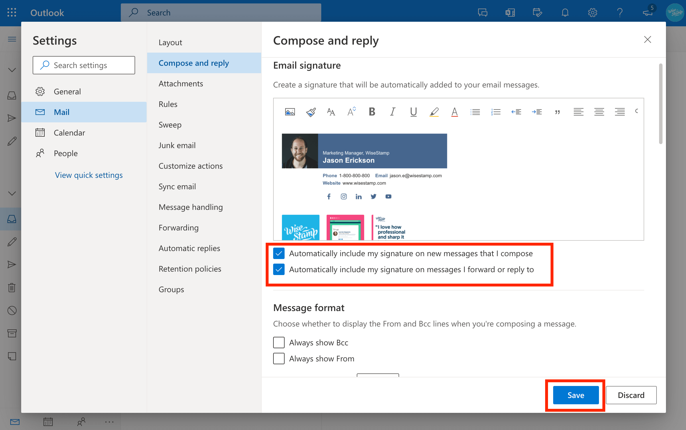 Set automatic email signature in outlook 365