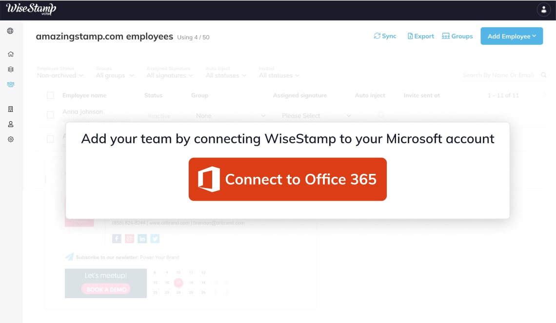 WiseStamp integration permission office 365